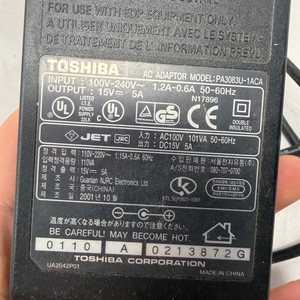 Toshiba AC Adaptor PA3083U-1ACA 15V 5A Laptop Power Supply Charger Black